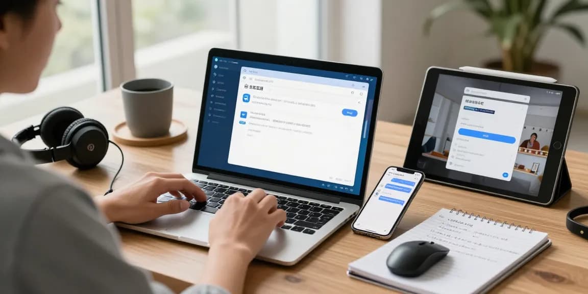 User setting Telegram Chinese language on laptop in a tech workspace