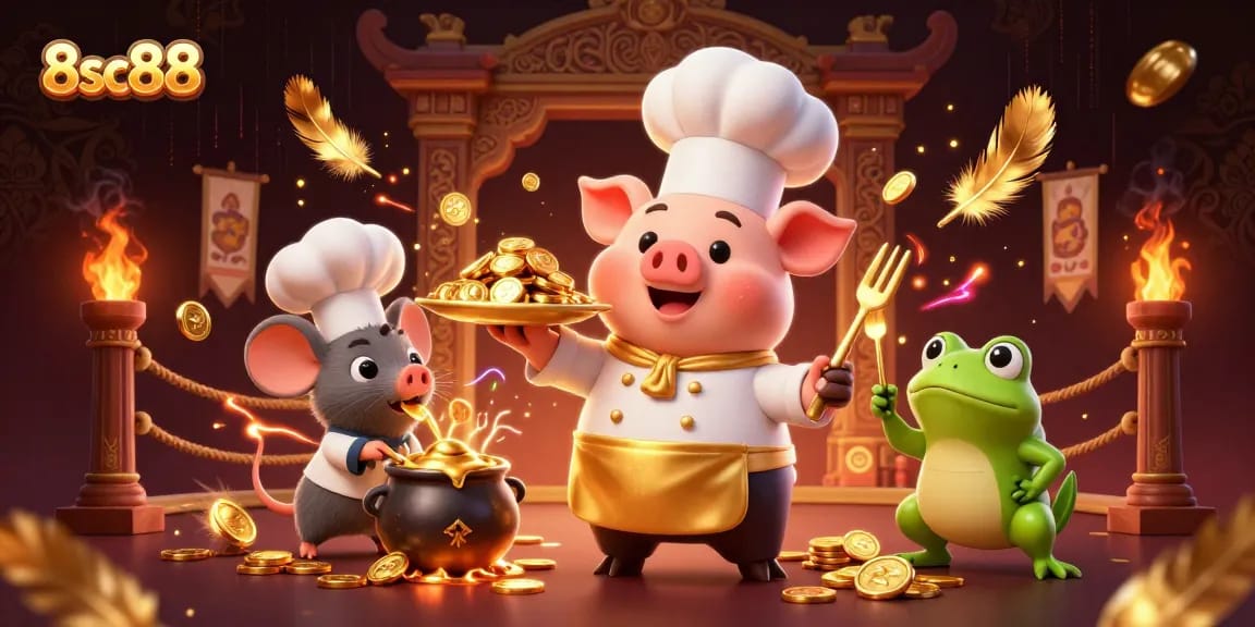 Experience the excitement of 8sc88 at this vibrant 3D illustration featuring unique casino characters.