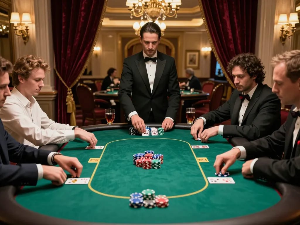 Join the excitement at five88a's elite poker table, showcasing intense gameplay and luxury ambiance
