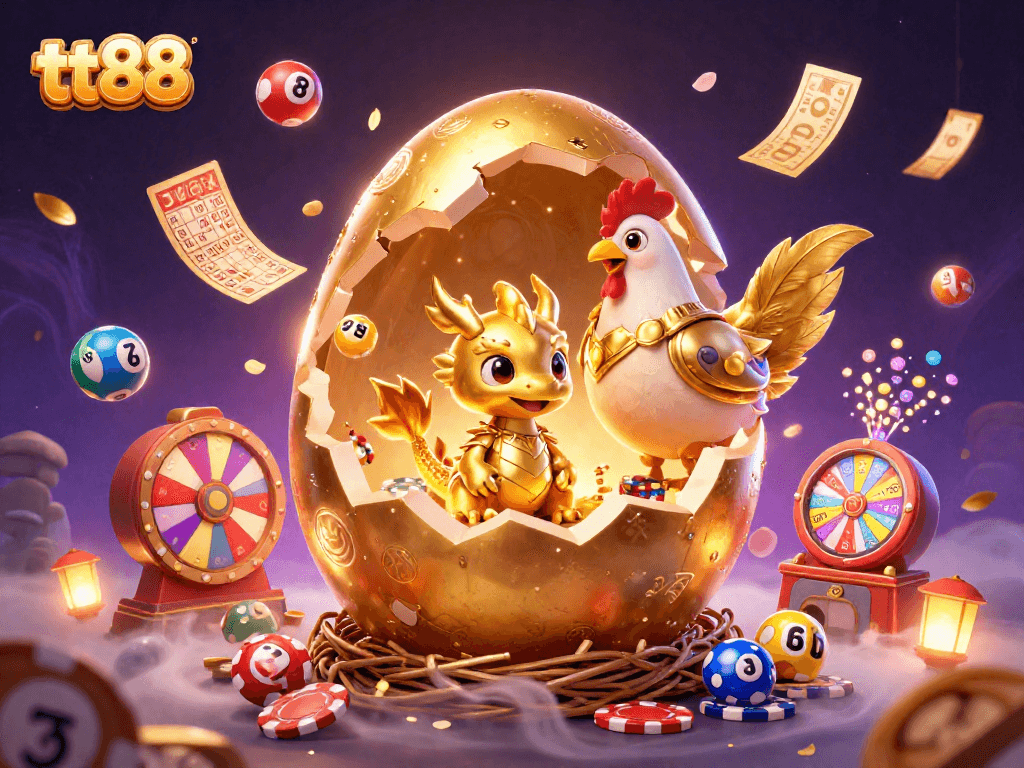 Experience thrilling games at tt88 with a golden dragon and vibrant gaming elements in a magical casino scene.
