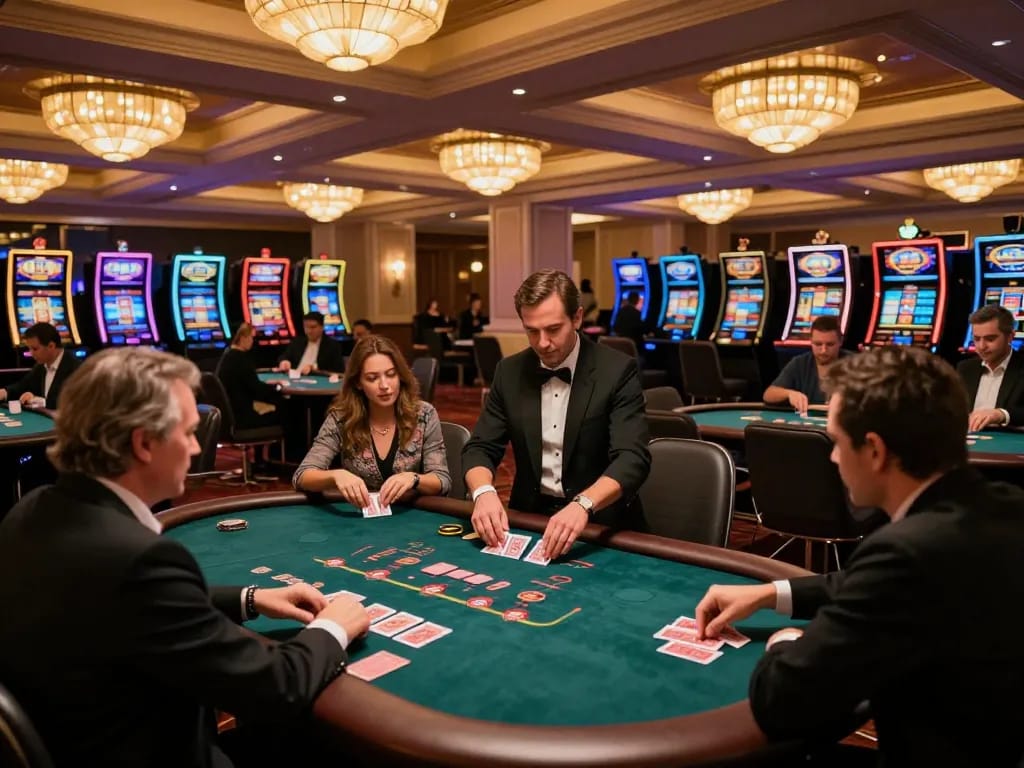 The excitement of players at an upscale casino floor captured with 88vvgo gaming activities and vibrant atmosphere.