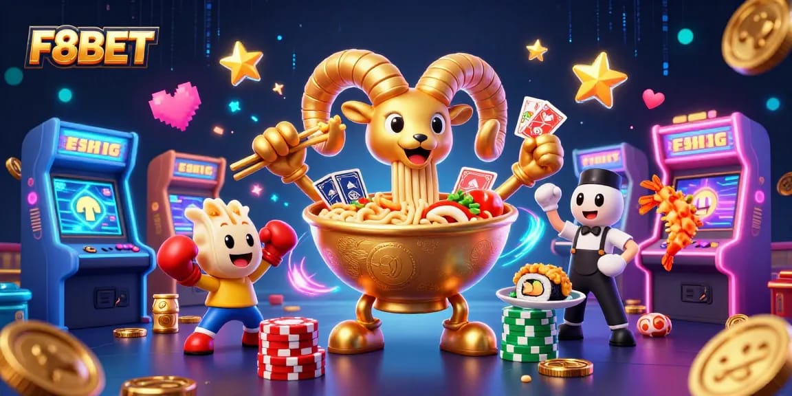 Experience thrilling gameplay at F8BET with our colorful casino-themed vibrant 3D illustration.