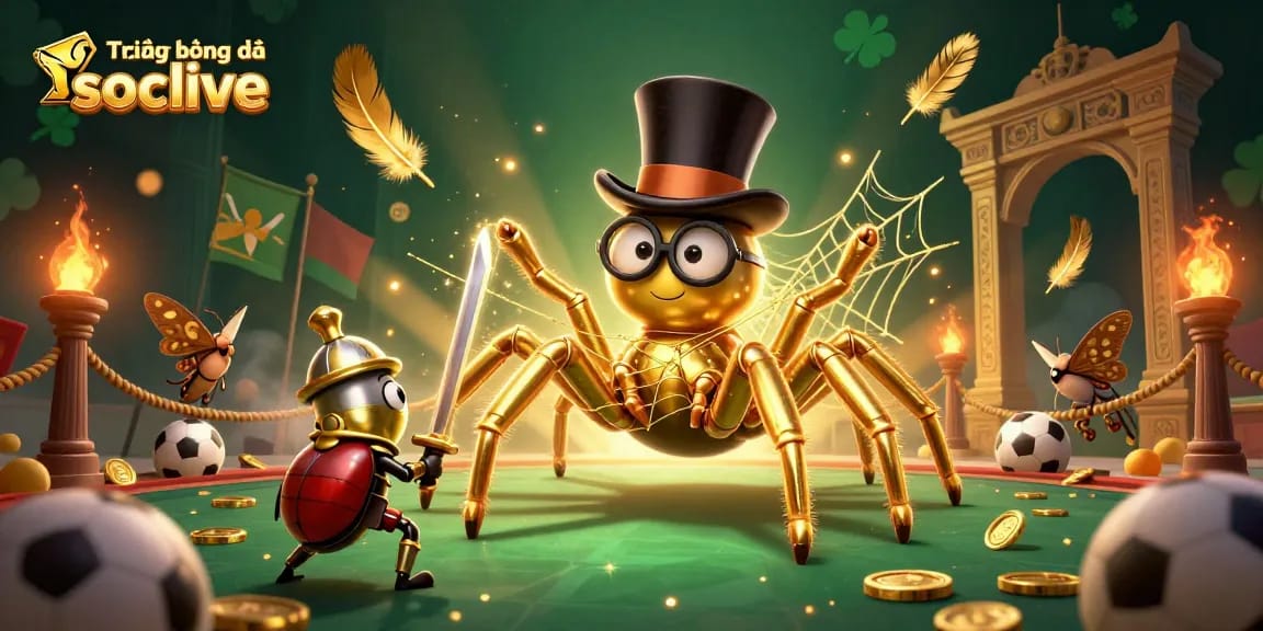Experience the excitement of Trực tiếp bóng đá socolive as a golden tarantula weaves its web with betting tokens in a dynamic casino scene.