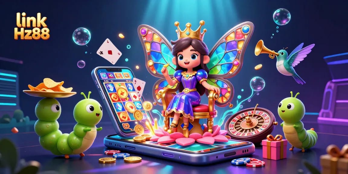 Engage with exciting games at link Hz88: a vibrant illustration of a casino scene with colorful characters and gaming elements.