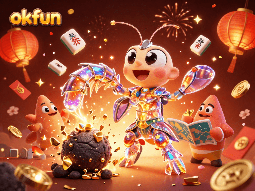 Experience the thrill of okfun with a vibrant 3D illustration showcasing gambling excitement and dynamic gameplay.