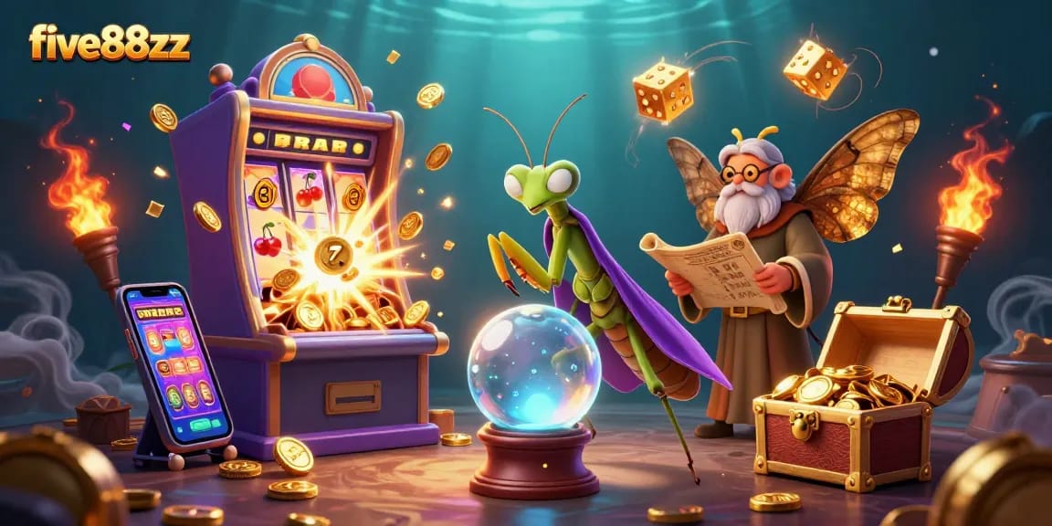 Engage with five88zz and explore thrilling slot adventures surrounded by vibrant symbols and characters.
