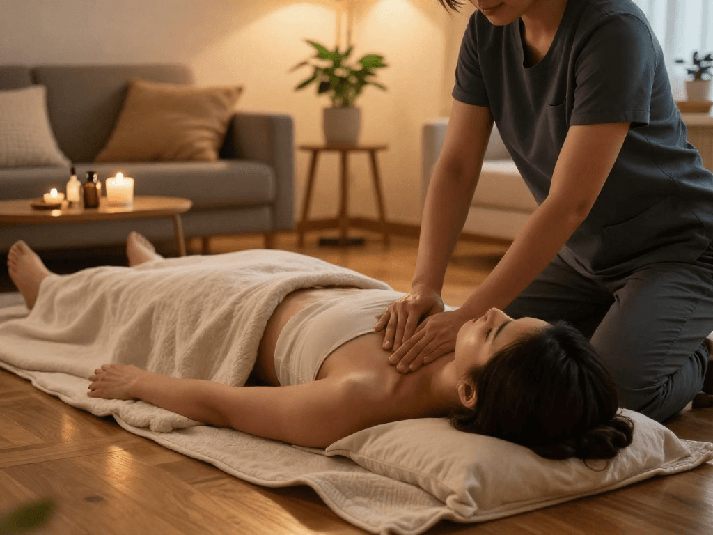부천출장마사지 providing a relaxing experience in a serene home setting