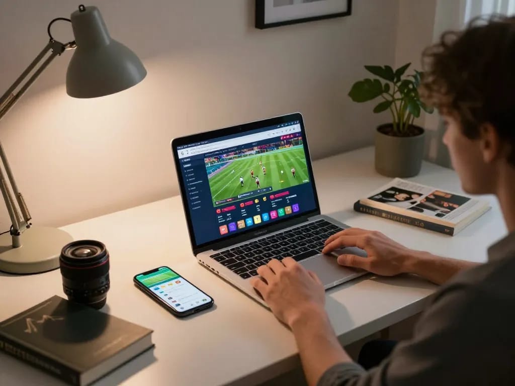 Person engaging in online sports betting on co88 platform from a cozy home office