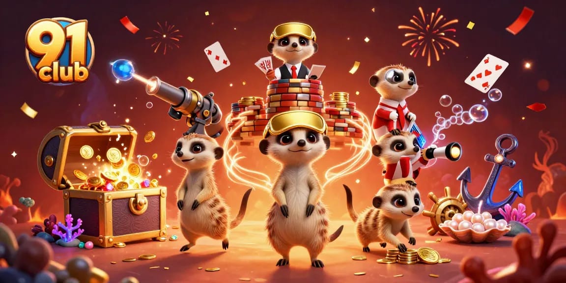 Engage with 91 club's vibrant casino world as meerkats run the action, showcasing thrilling games.