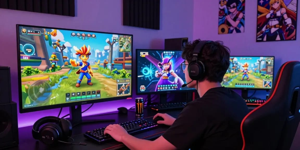 Player exploring real hentai games in vibrant virtual environment with engaging 3D characters.