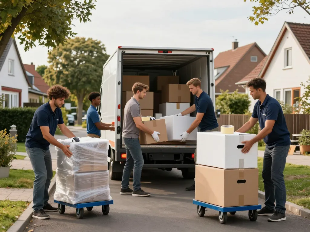 Zuverlässiges Umzugsunternehmen Hannover-Team packt fleißig für einen stressfreien Umzug.