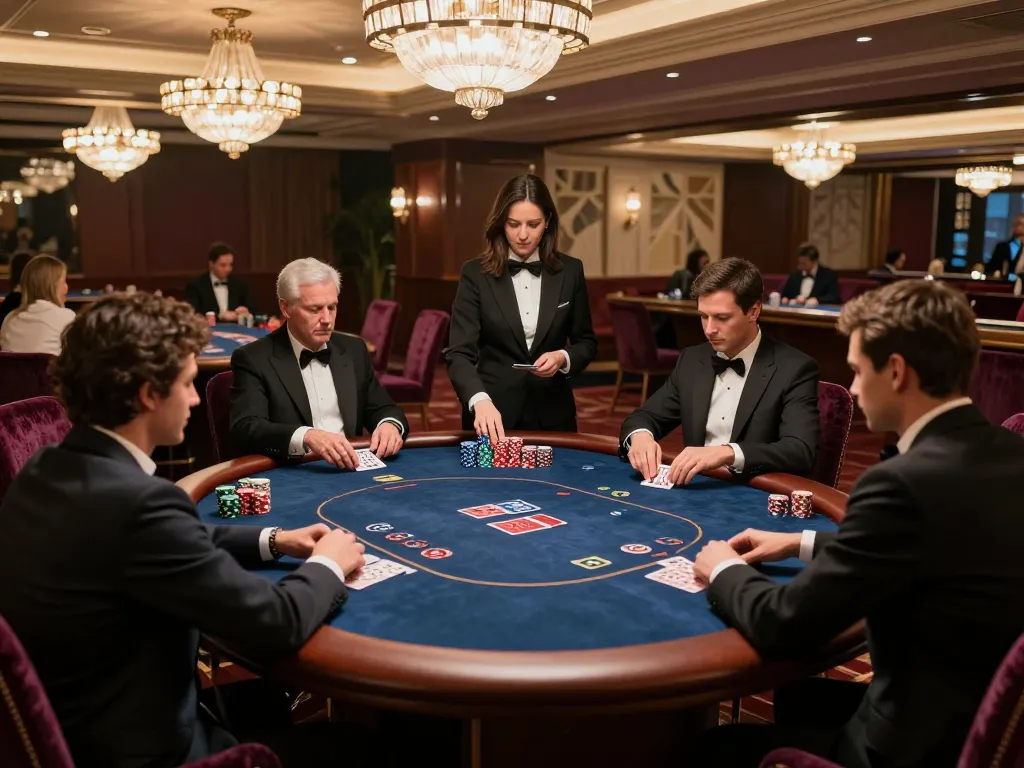 Engaged players in a luxurious VIP poker game at 9betgame highlighting strategic gameplay.