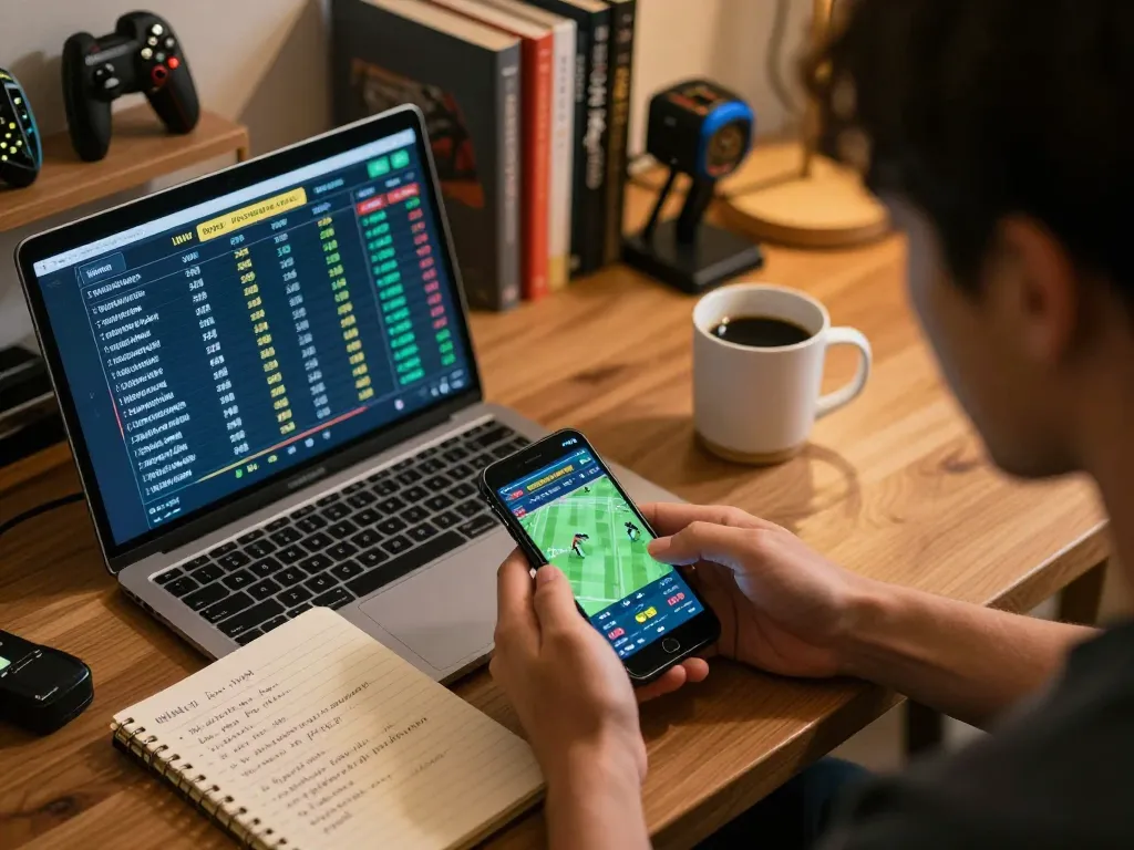 User engaging in online sports betting on a smartphone, showcasing 888b betting strategies