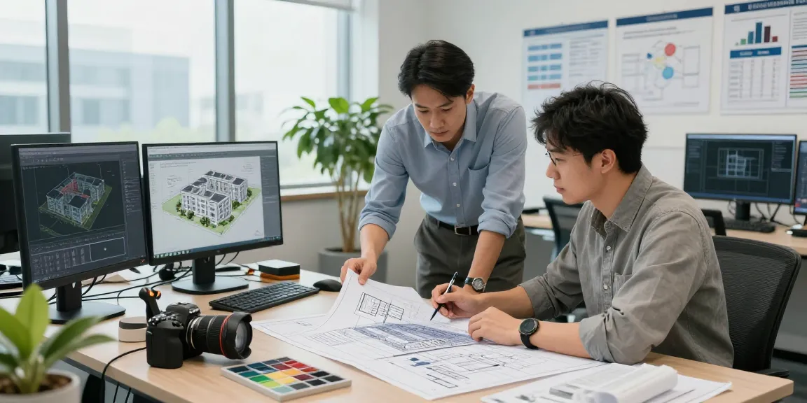 Structural Engineering Consultant USA team brainstorming over blueprints in a modern office setting