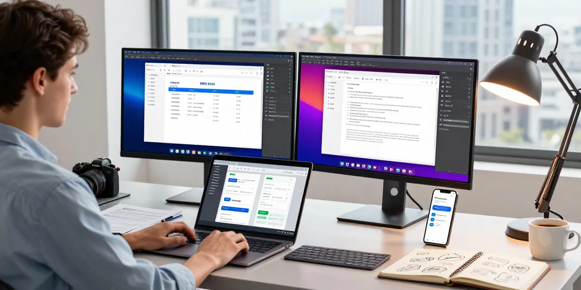 WPS Download displayed on computer screens in a modern home office setup.