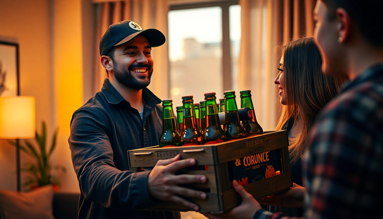 Enjoying seamless beer delivery Toronto with a friendly driver and vibrant craft beers in a cozy setting.