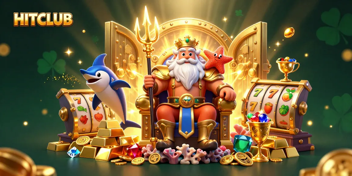 Experience the thrill of HITCLUB with vibrant 3D illustrations of Neptune and casino elements.