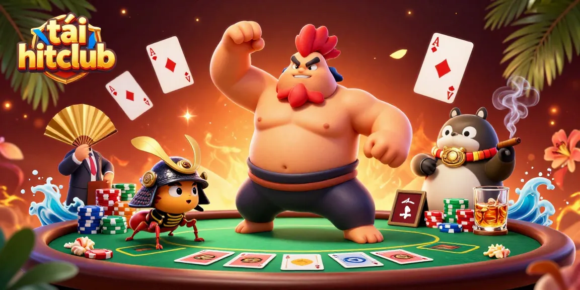 Experience the thrill of tải hitclub with vibrant casino elements and dynamic characters in a stunning 3D illustration.