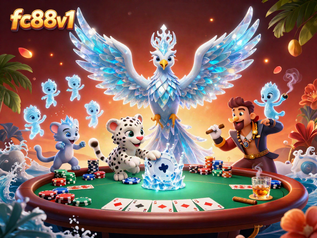 Experience thrilling action at fc88v1 with an enchanting 3D casino scene featuring vibrant characters and gaming elements.