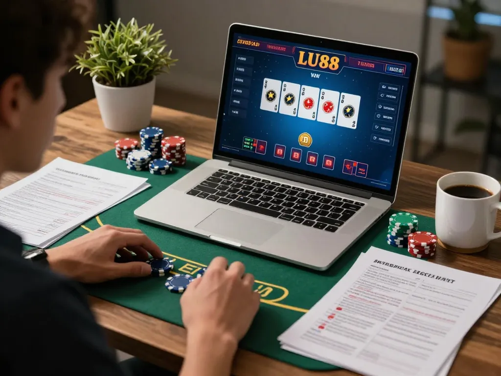 Player enjoying a thrilling game at LU88 online casino, engaged in strategic blackjack.