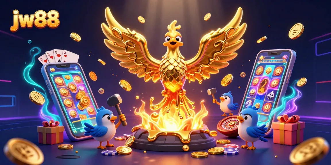 Experience thrilling gameplay with jw88's immersive casino atmosphere featuring a golden phoenix and vibrant slot games.