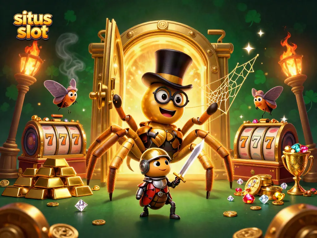 Experience the thrilling situs slot scene with vibrant characters and dynamic casino elements.