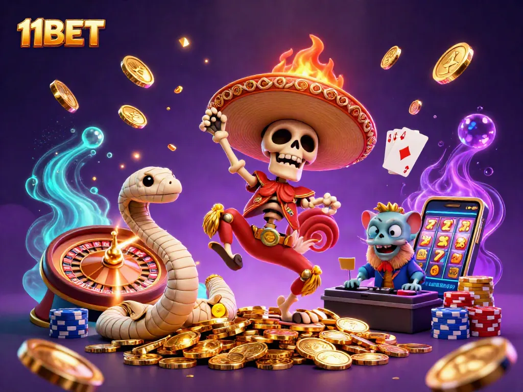 Experience the excitement of winning at 11BET with a vibrant casino scene filled with gold and fun.