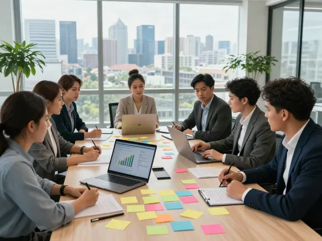 Business professionals collaborating in a modern office setting, showcasing effective teamwork for Streek Canada.
