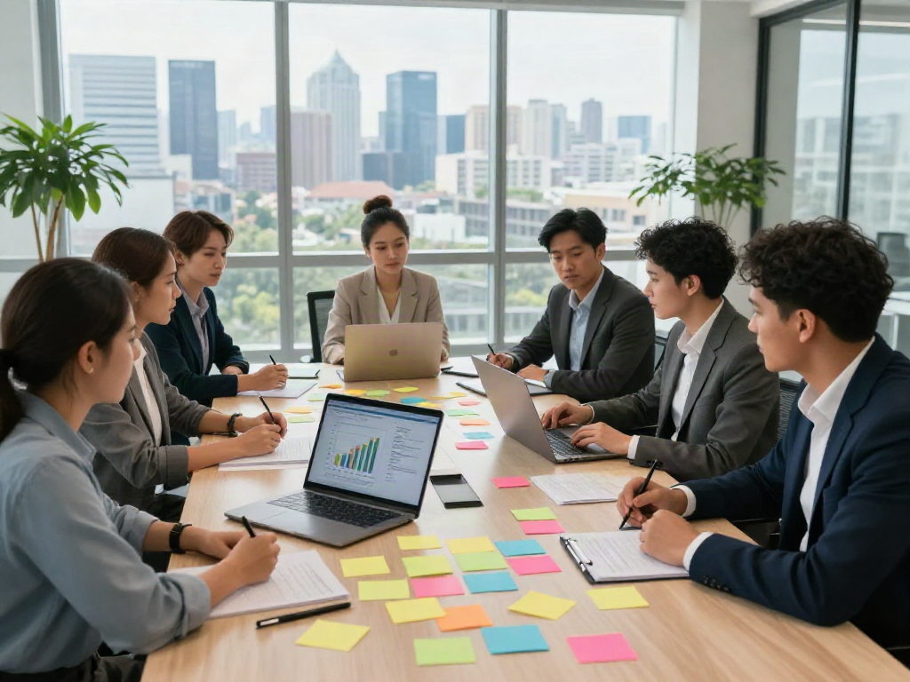 Business professionals collaborating in a modern office setting, showcasing effective teamwork for Streek Canada.