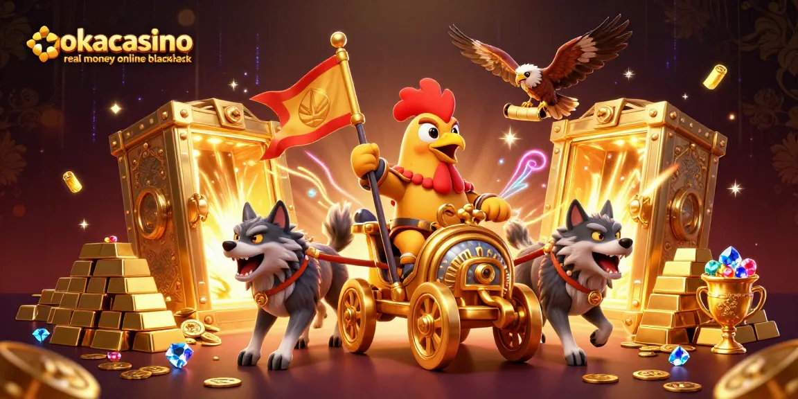 Engage in jokacasino real money online blackjack with a thrilling 3D cartoon illustration of a rooster warlord.