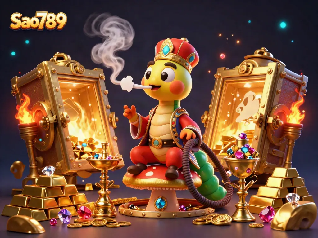 Sao789 offers a vibrant scene with an enormous caterpillar in a Turkish outfit, symbolizing fun and excitement in online gambling.