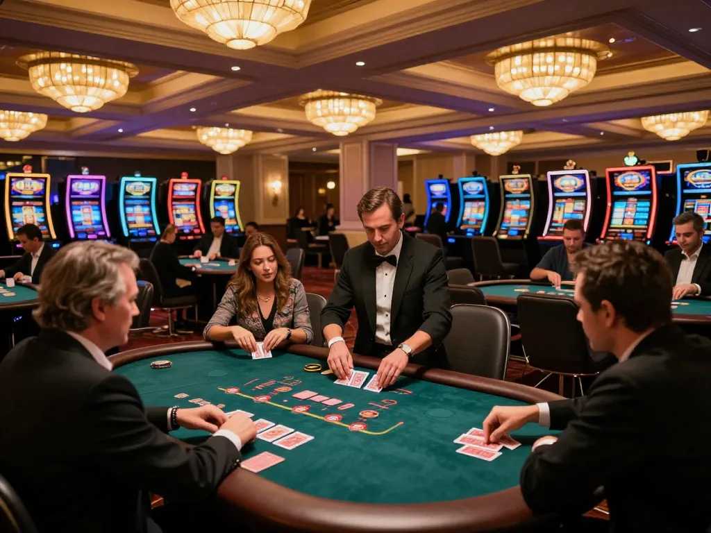 The excitement of players at an upscale casino floor captured with 88vvgo gaming activities and vibrant atmosphere.