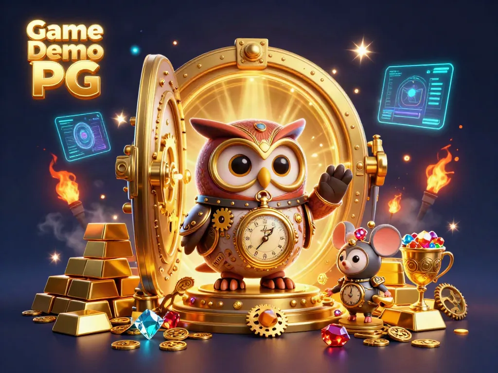 Experience the thrill with Game Demo PG showcasing an engaging owl and elaborate casino visuals.