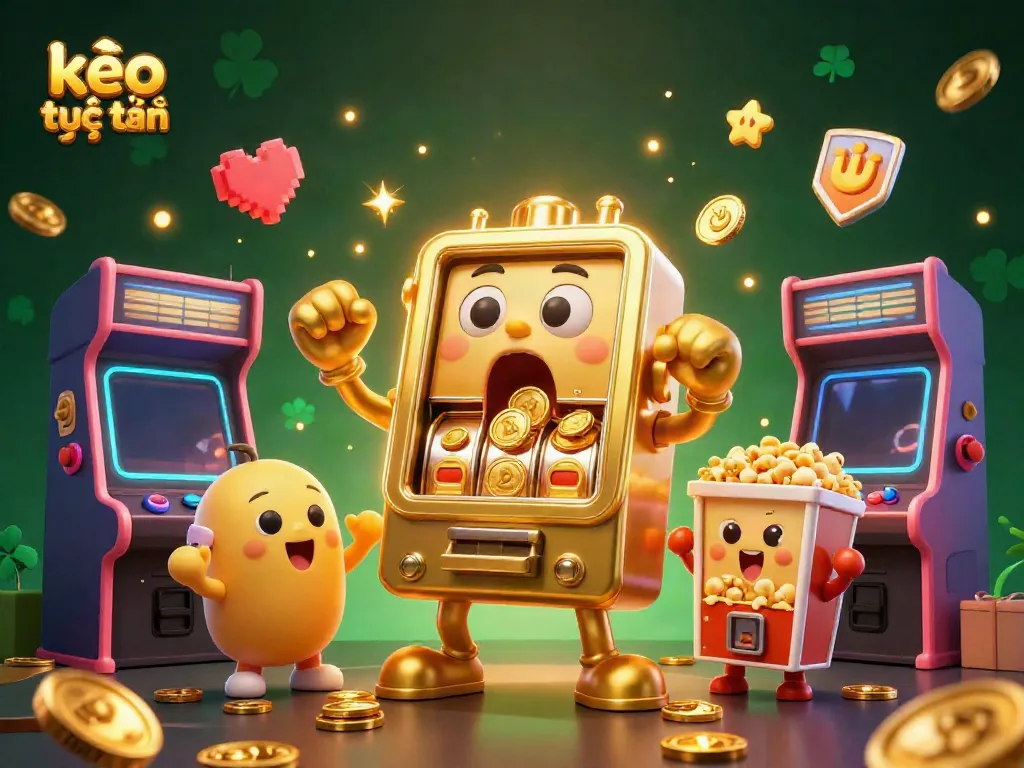 Experience the thrill of kèo trực tuyến with a joyful slot machine hitting a jackpot.