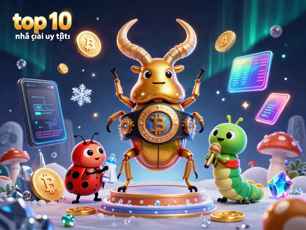 Engaging 3D illustration showcasing top 10 nhà cái uy tín characters in a vibrant casino scene with crypto elements.