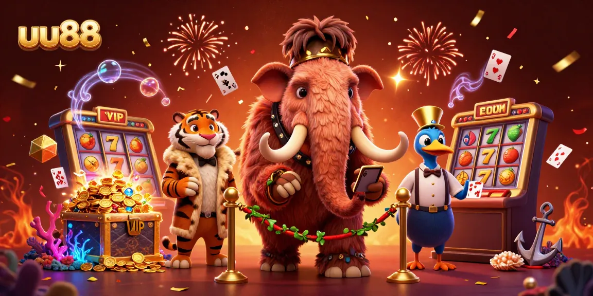 Experience thrilling gameplay at uu88 with colorful slot symbols and vibrant casino characters.