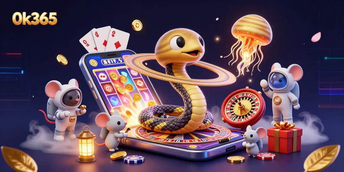 Experience thrilling fun at 0k365 with a cosmic casino scene featuring vibrant games and bets.