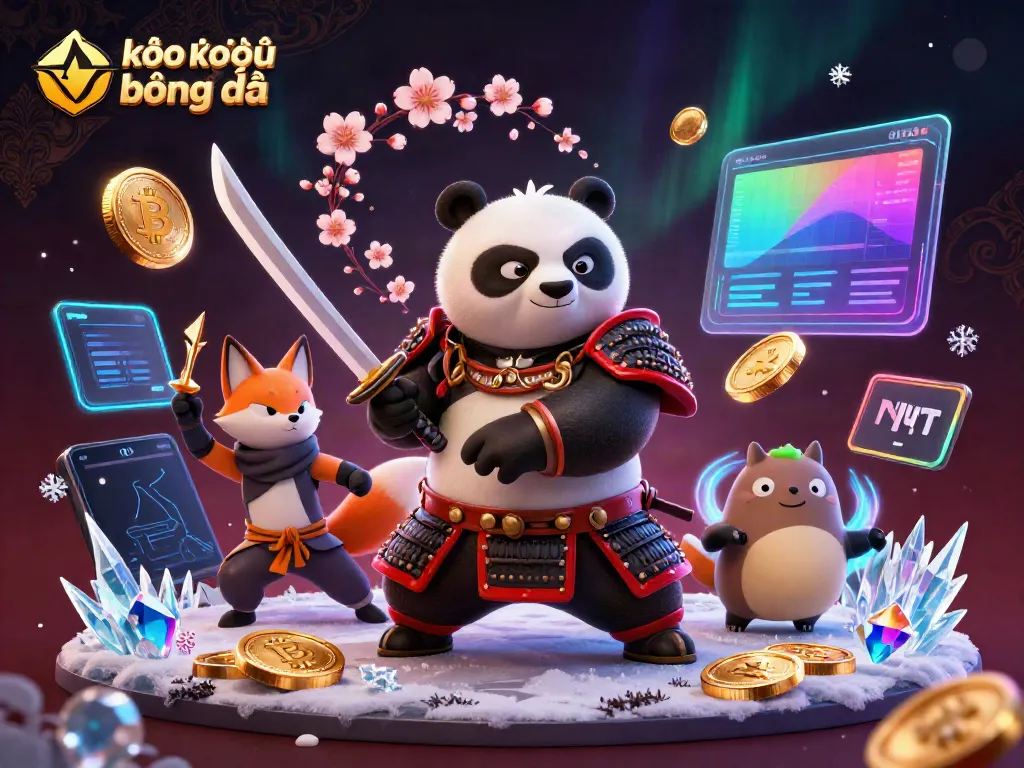 Engage with link vào kết quả bóng đá while experiencing a vibrant 3D scene with samurai panda, ninja fox, and spirit tanuki.