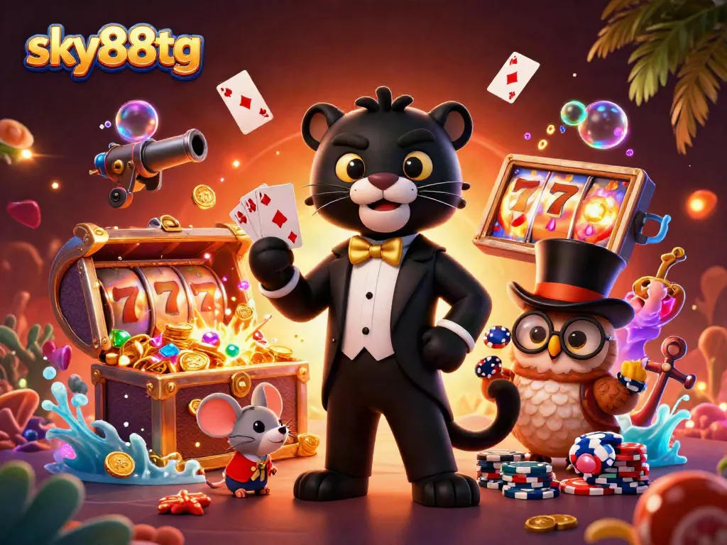 Engage in thrilling gameplay at sky88tg with vibrant 3D characters and luxurious casino elements.