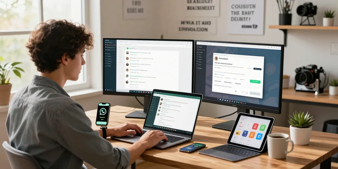 Professional workspace showcasing WhatsApp網頁版 usage with productivity elements.