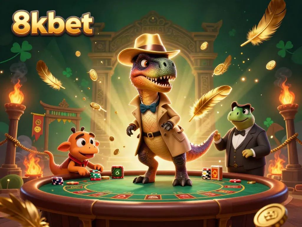 Experience thrilling bets at 8xbet with a playful velociraptor, a pit boss, and a sneaky compy.