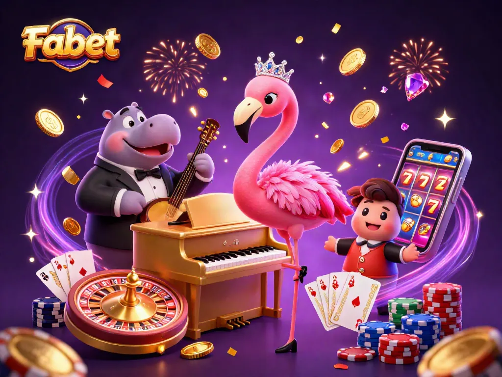 Fabet ignites excitement with a vibrant 3D casino scene featuring dynamic characters and rich game elements.