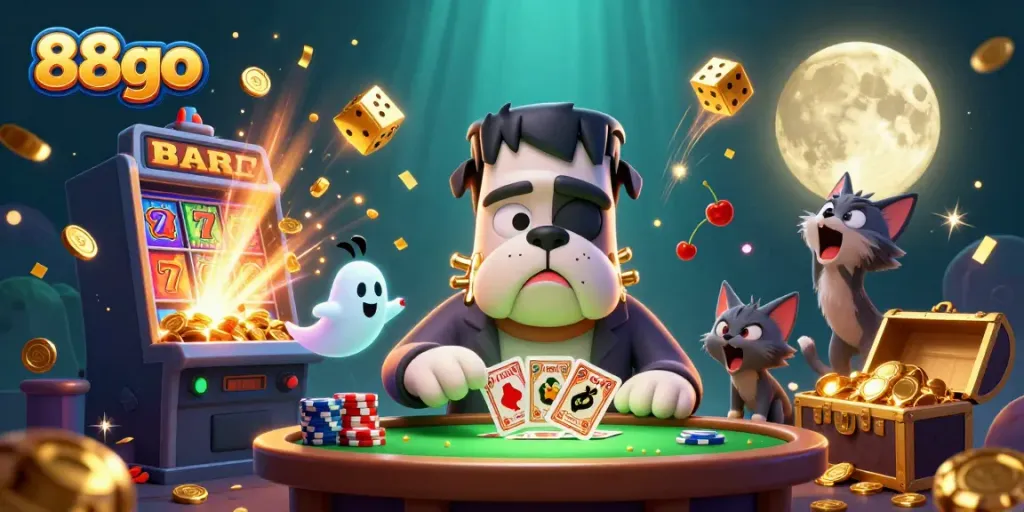 Experience thrilling casino action with 88go as cartoon characters engage at a spooky table.