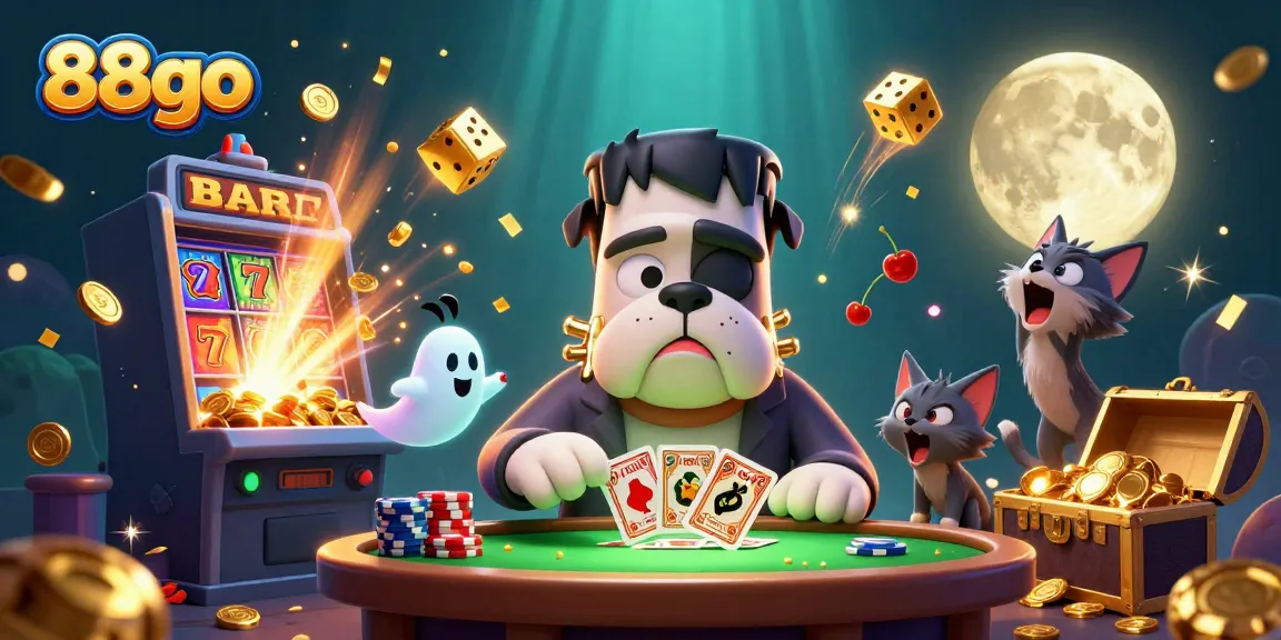 Experience thrilling casino action with 88go as cartoon characters engage at a spooky table.