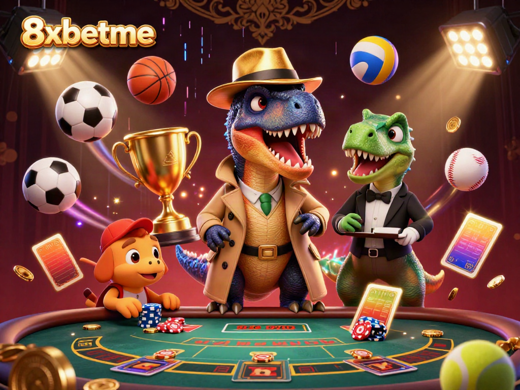Experience excitement at 8xbetme with a cartoon velociraptor sneaking chips at blackjack.