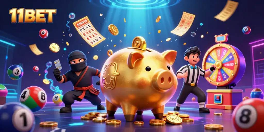 Experience thrilling gameplay with 11BET in a vibrant casino illustration showcasing dynamic game elements.
