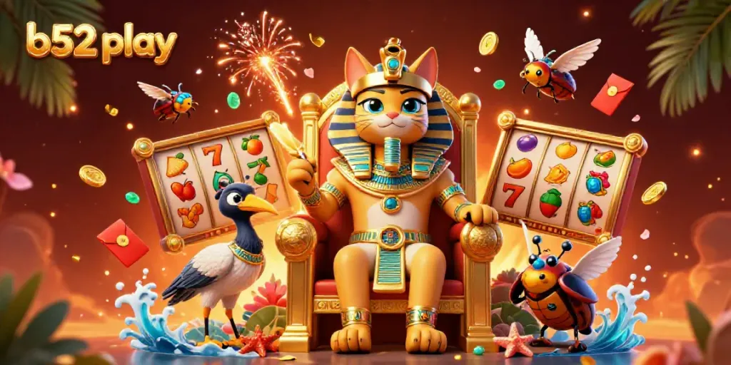 Experience thrilling slot action with b52 play in this vibrant casino-themed illustration.