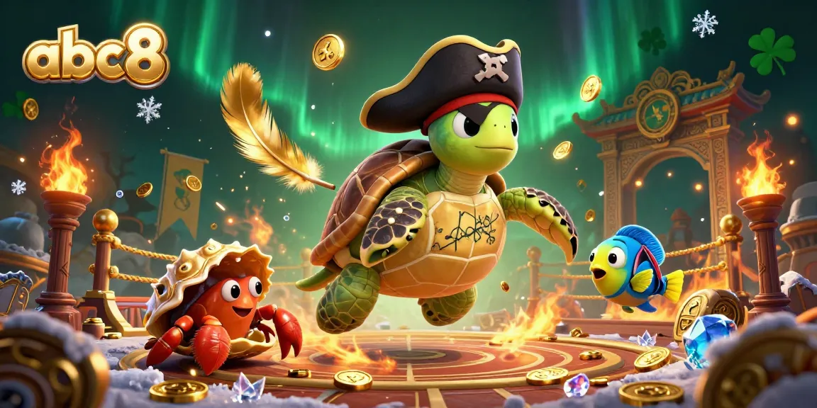 Engage with abc8's vibrant casino adventure featuring a pirate turtle, crab, and parrotfish.