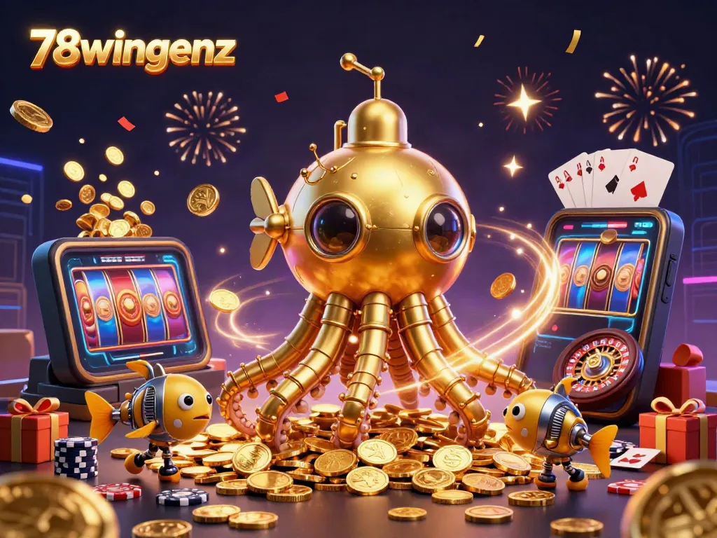 Engage with 78wingenz's thrilling casino experience visualized through vibrant 3D art, showcasing exciting gaming elements.