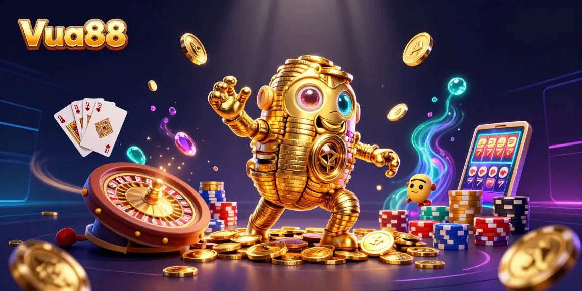 Experience thrilling gameplay at Vua88 with a vibrant 3D casino illustration showcasing exciting game elements.
